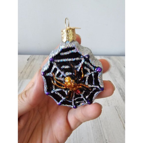 Old world OWC glitter spider web glass ornament Xmas tree - Picture 4 of 7